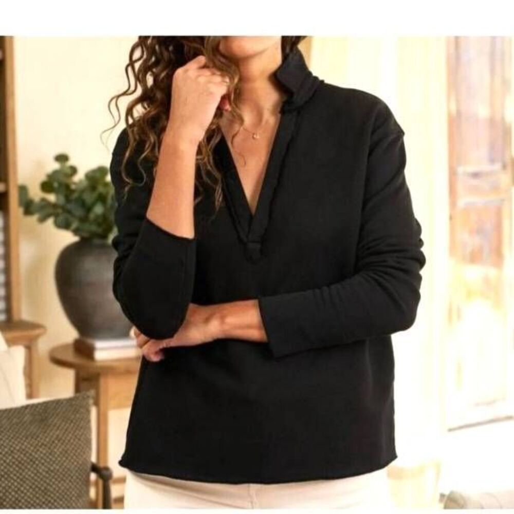 Frank&Eileen Patrick Popover Henley triple fleece in Black sz S